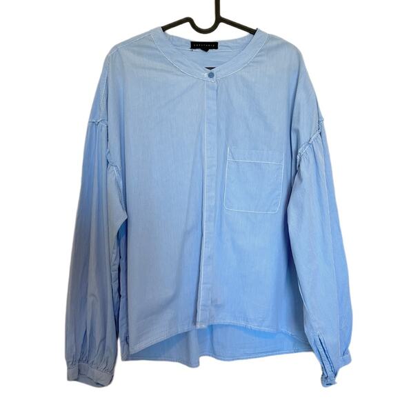 Sanctuary Baby Blue Pinstripe Balloon Sleeve Top Size Large - Picture 2 of 10